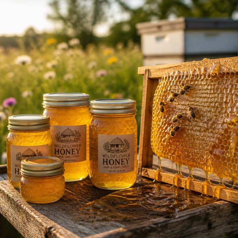 Jars of raw honey from a local apiary — sample producer cover photo